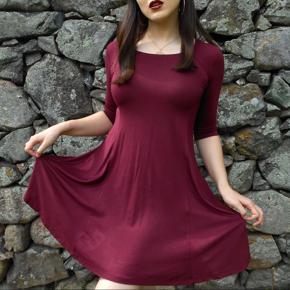 ❤️ Maroon 3/4 Sleeve Scoop Neck Dress 😻